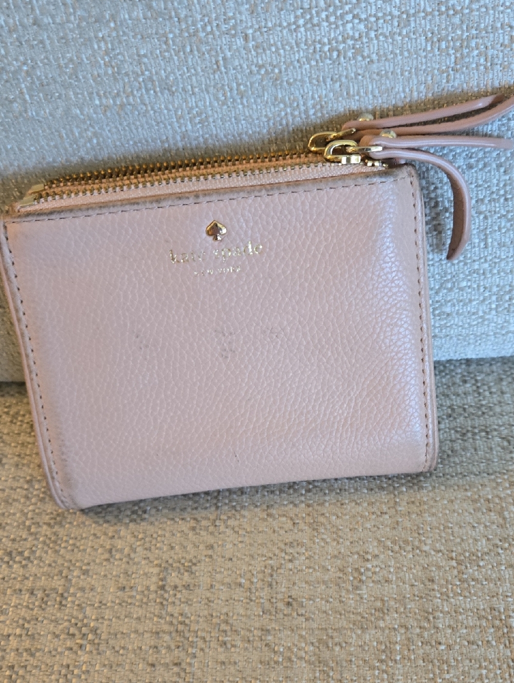 Kate Spade Blush Pink Pebbled Leather Zip Compact Wallet
